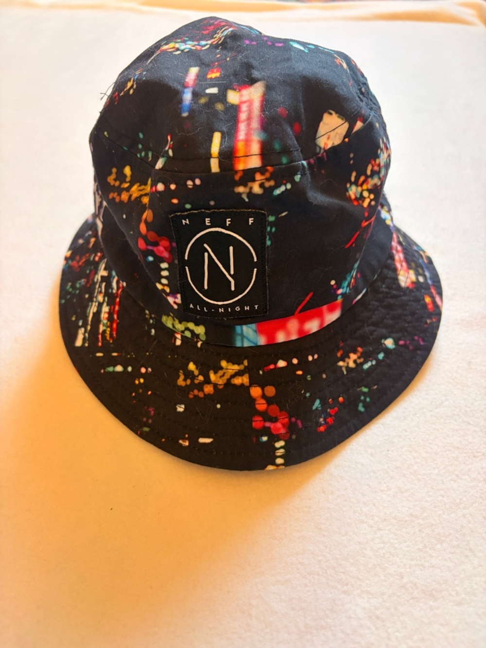 Neff Black Bucket Hat with Multicolor Light-Print, Festival Rave Party